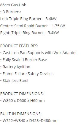 EF Built In Stainless Steel Hob 3 Burners EFH 3971 TN VSB