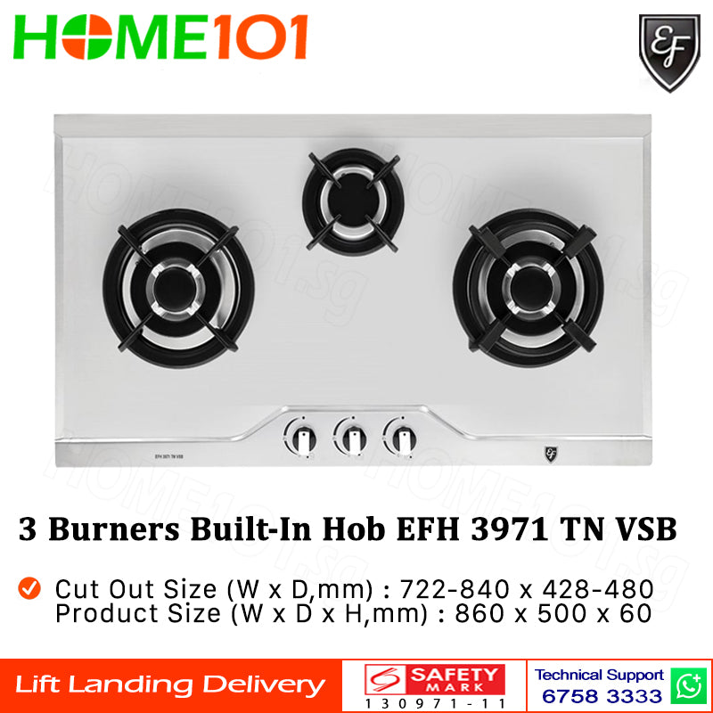 EF Built In Stainless Steel Hob 3 Burners EFH 3971 TN VSB