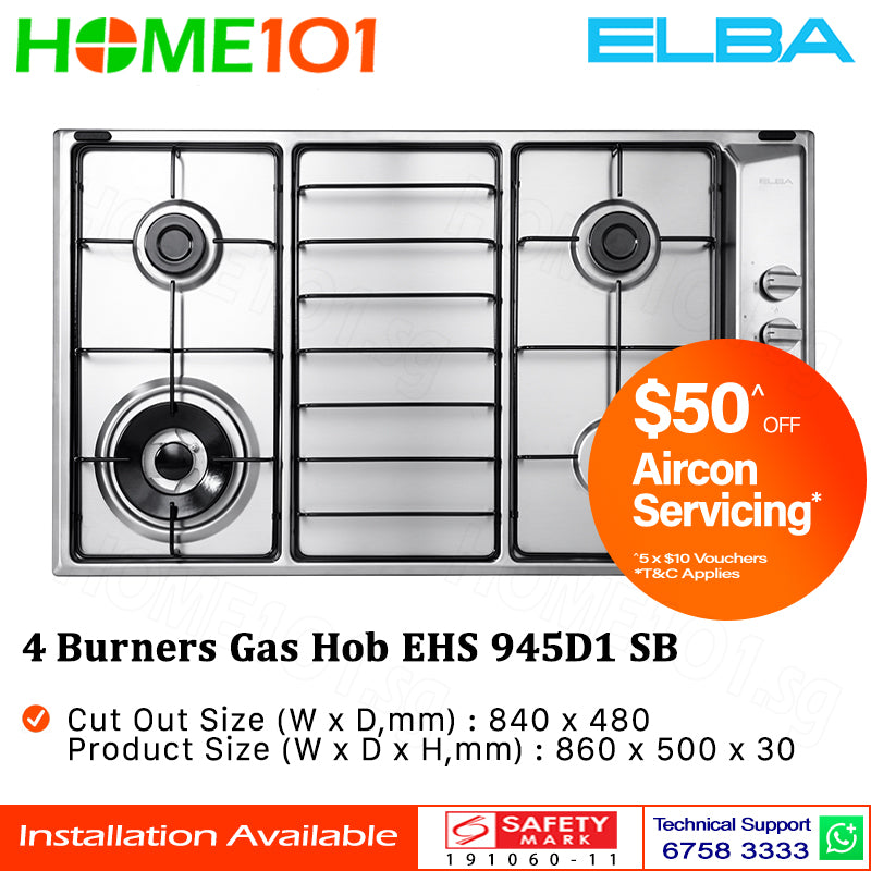 Elba Built In Stainless Steel Hob 4 Burners EHS 945D1 SB