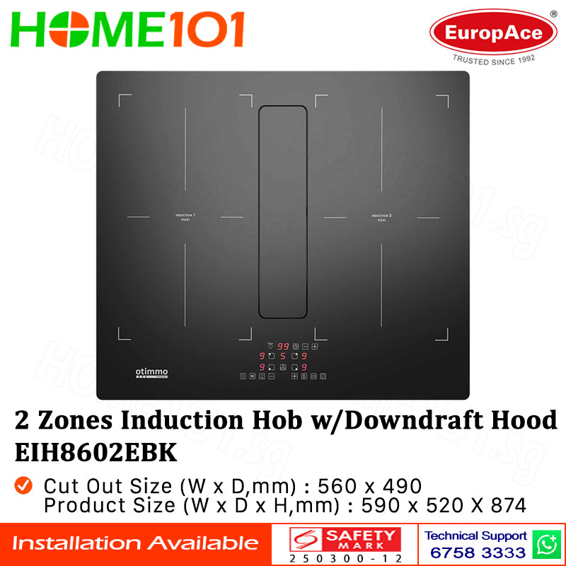 Europace 2 Flexi Zones Induction Hob with Downdraft Hood EIH8602EBK