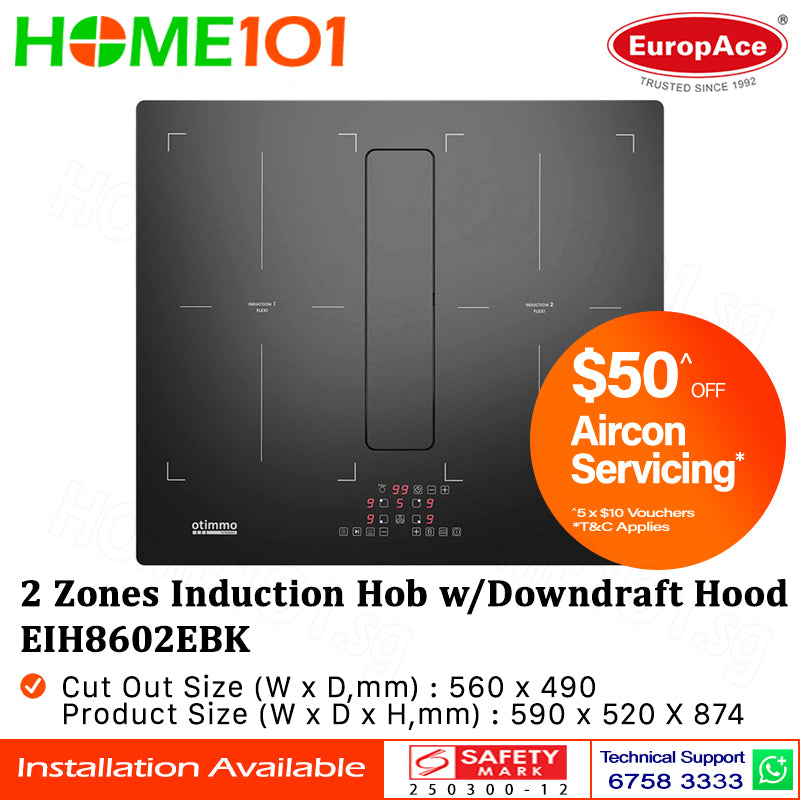 Europace 2 Flexi Zones Induction Hob with Downdraft Hood EIH8602EBK