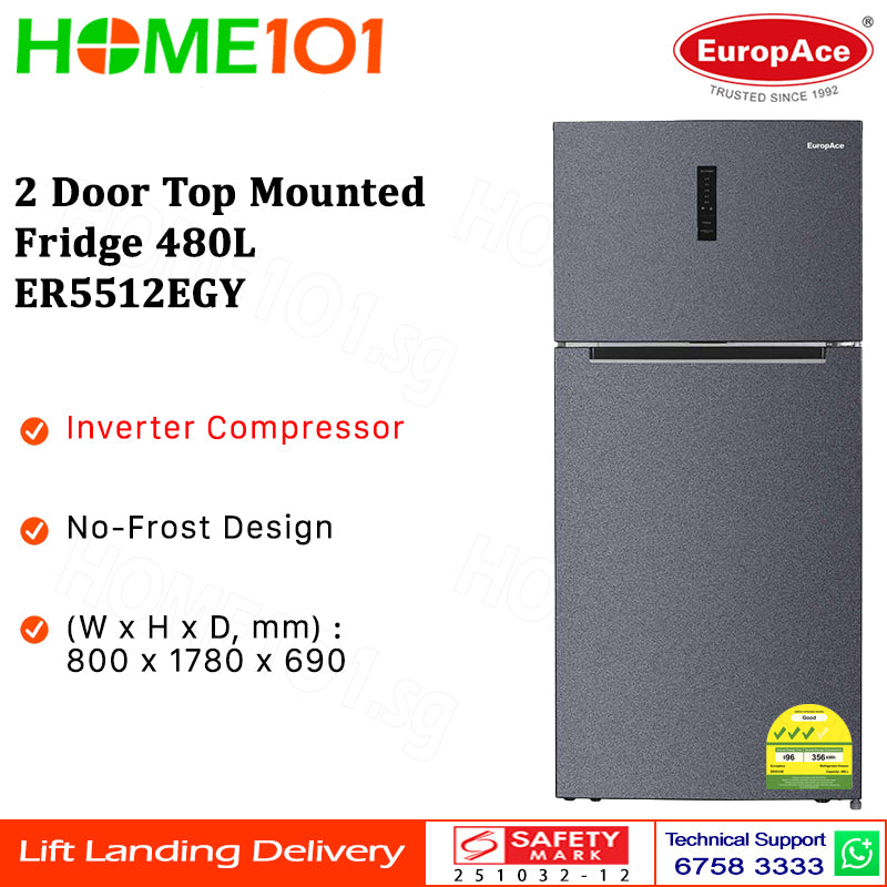 Europace 2 Door Top Mount Fridge 480L ER5512EGY