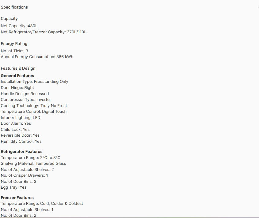 Europace 2 Door Top Mount Fridge 480L ER5512EGY