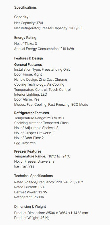 Europace 2 Door Bottom Mount Retro Fridge 170L ER7178A [ER7178AGN / ER7178AWH]