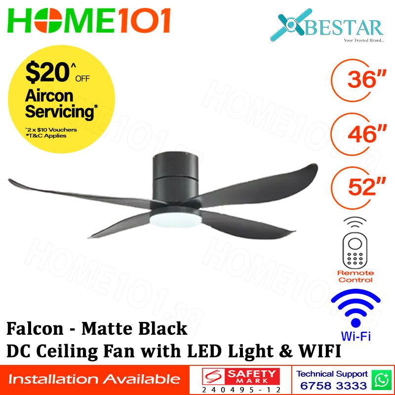 ($1 REPLACEMENT) Bestar DC Motor Ceiling Fan with LED Light & Wi-Fi 36"/46"/52" Falcon