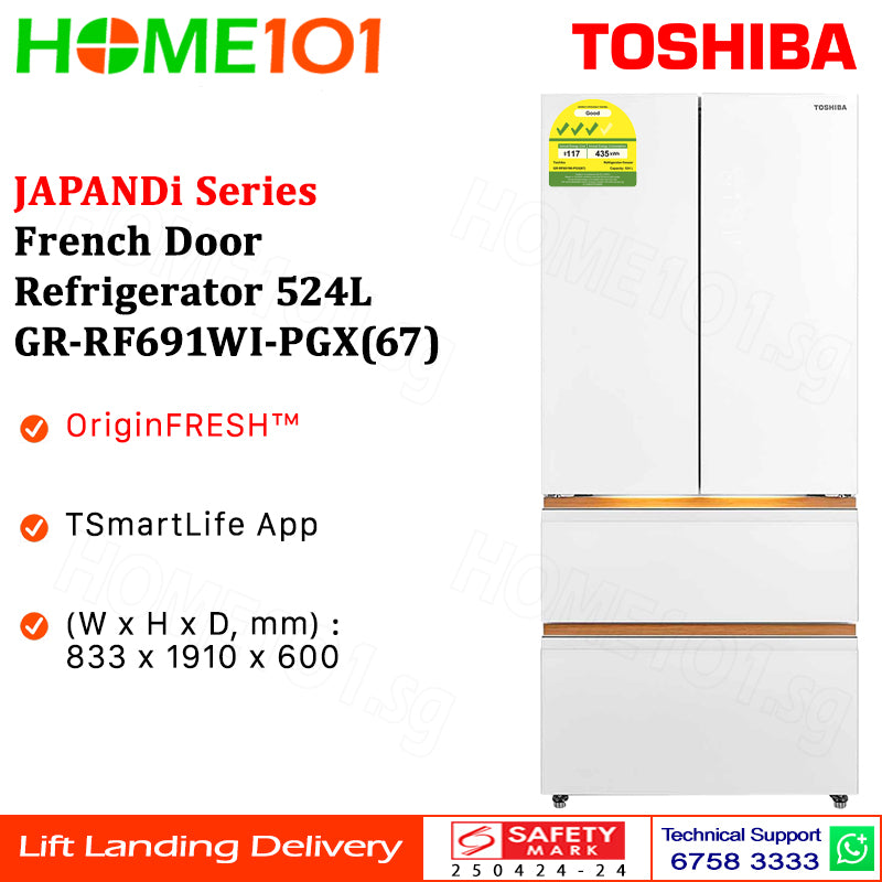 Toshiba JAPANDi Style French Door Fridge 524L GR-RF691WI-PGX(67)