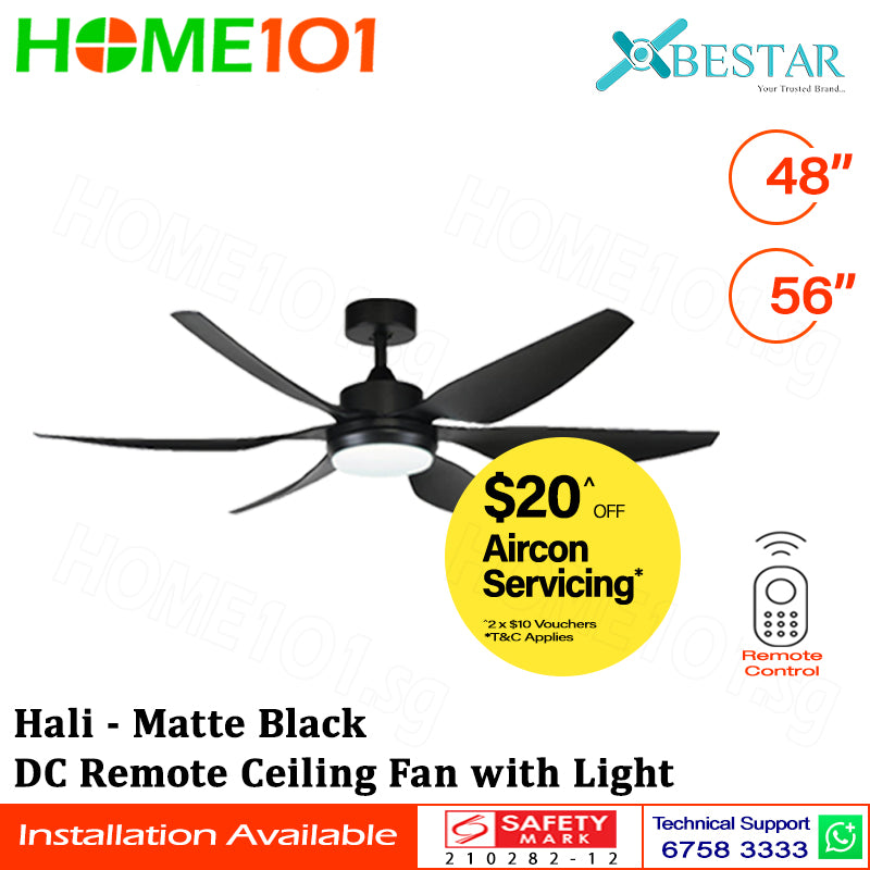 ($1 REPLACEMENT) Bestar DC Motor Ceiling Fan with Remote Control & Light 48"/56” Hali
