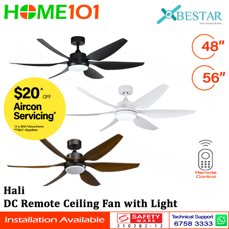 ($1 REPLACEMENT) Bestar DC Motor Ceiling Fan with Remote Control & Light 48"/56” Hali