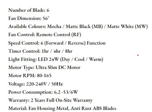 ($1 REPLACEMENT) Bestar DC Motor Ceiling Fan with Remote Control & Light 48"/56” Hali
