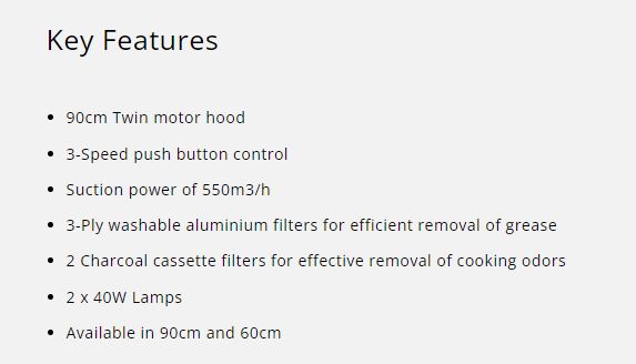 Tecno Slim Line Cooker Hood 90cm KA 298