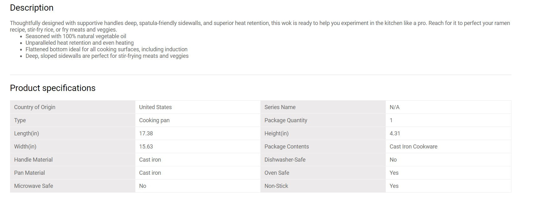 Lodge Chef Collection Cast Iron Wok 12.5 Inch LC12WINT