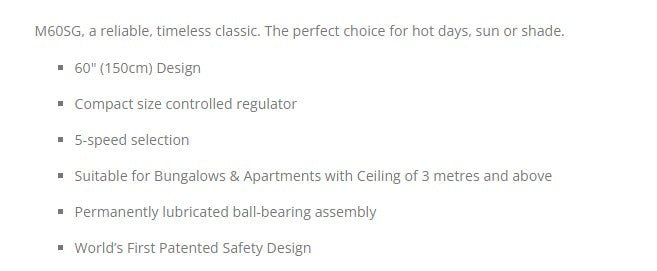 KDK Ceiling Fan 150cm w/ Regulator M60SG - WH