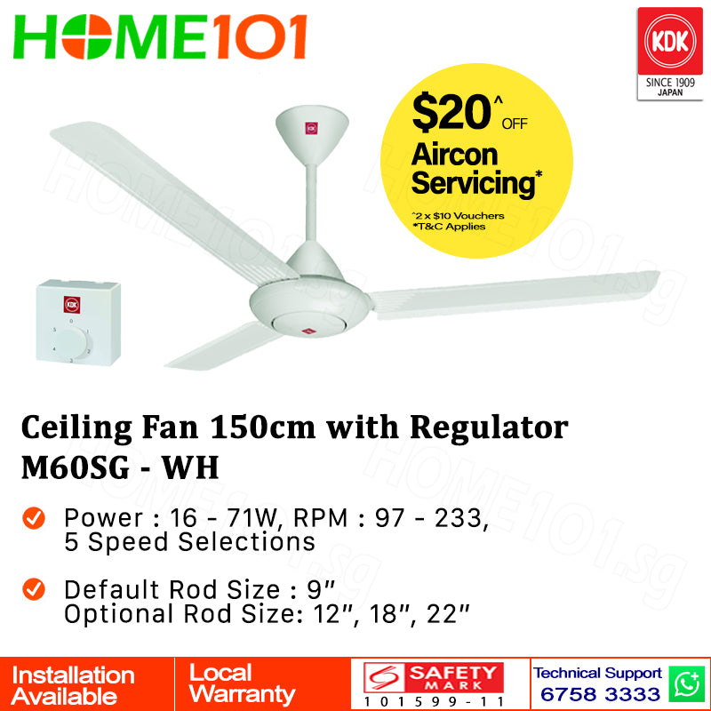 KDK Ceiling Fan 150cm w/ Regulator M60SG - WH