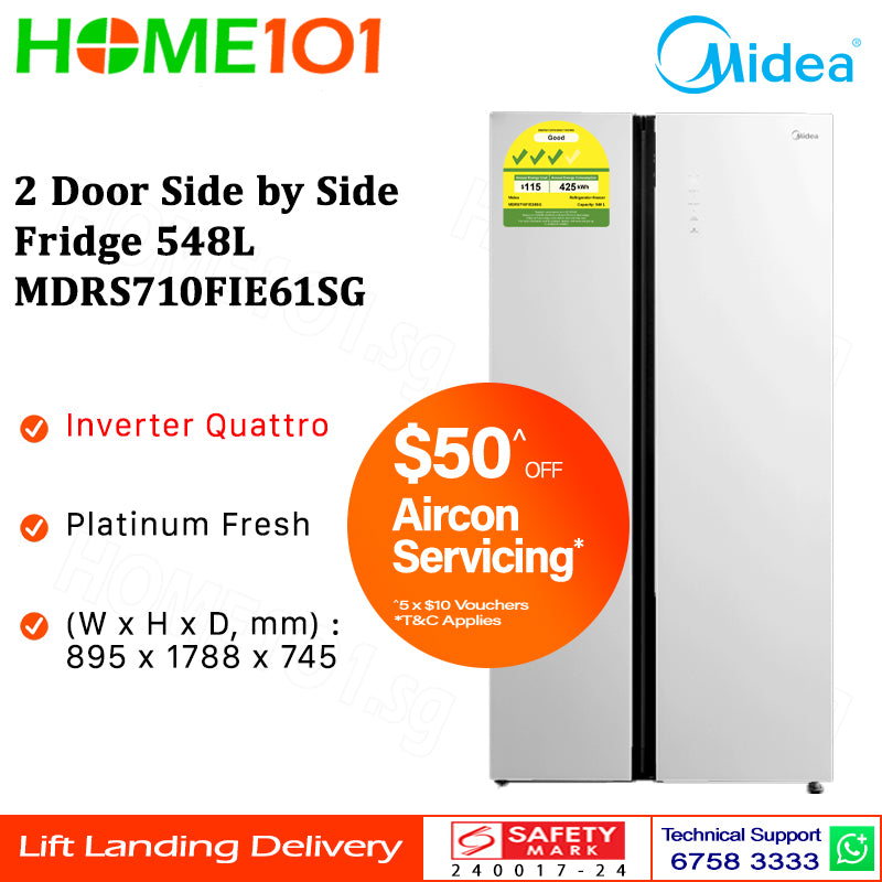 Midea 2 Door Side by Side Fridge 548L MDRS710FIE61SG