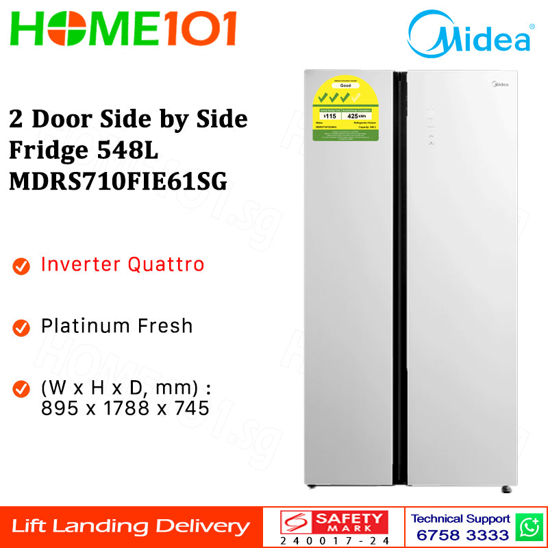 Midea 2 Door Side by Side Fridge 548L MDRS710FIE61SG