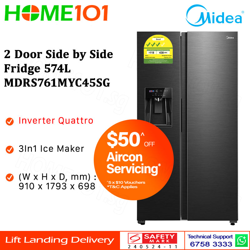 Midea 2 Door Side by Side Fridge 574L MDRS761MYC45SG