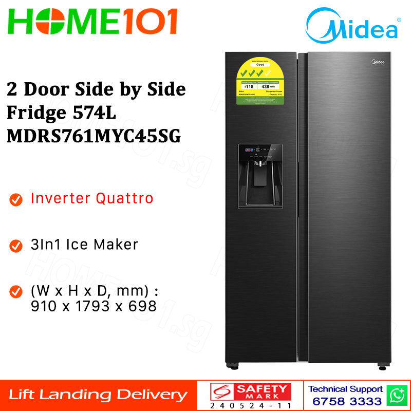 Midea 2 Door Side by Side Fridge 574L MDRS761MYC45SG