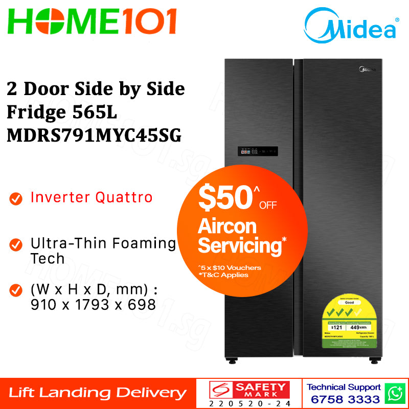 Midea 2 Door Side by Side Fridge 565L MDRS791MYC45SG