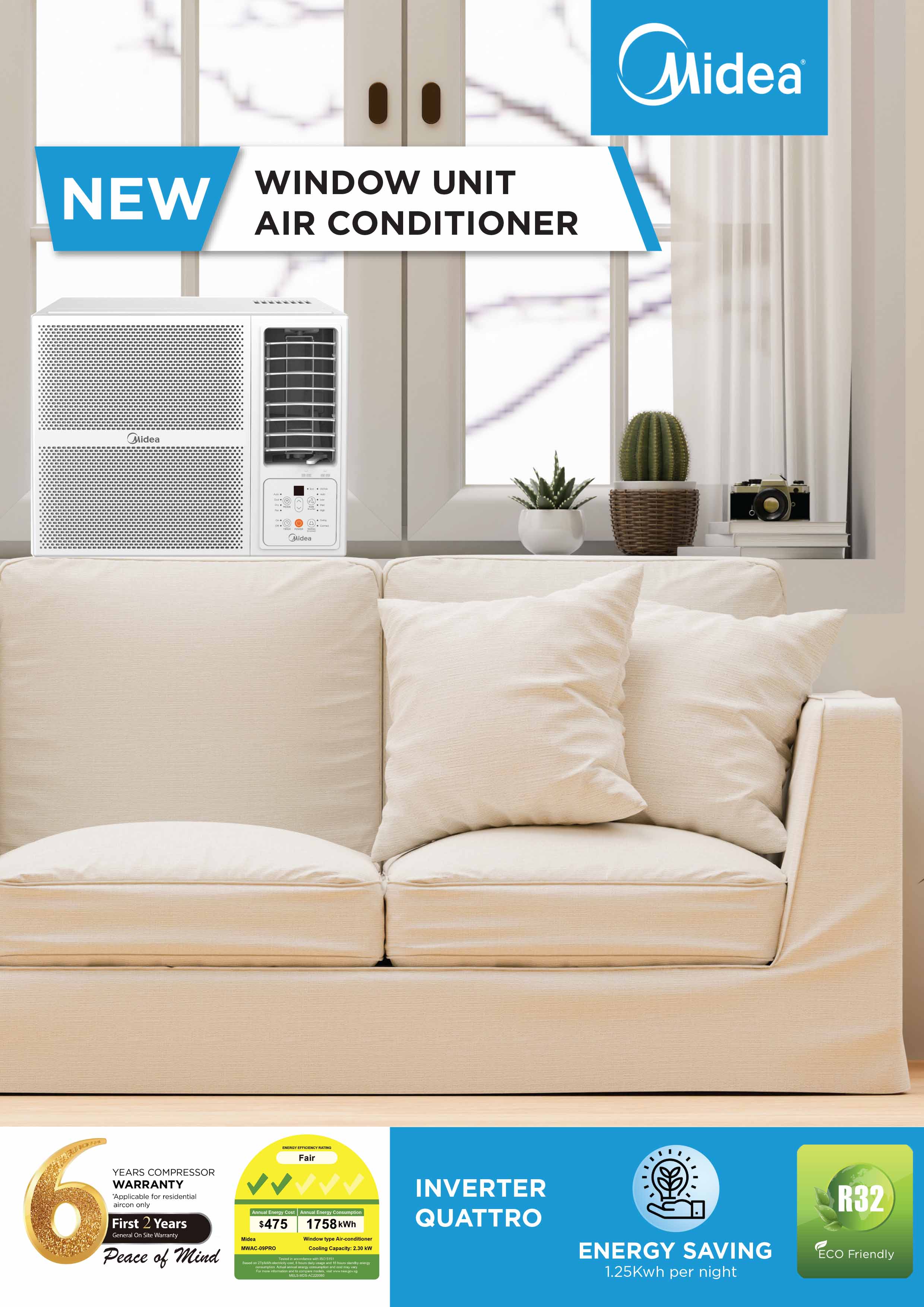 Midea Inverter Window AirCon with Remote 8000btu MWAC09PRO | MWAC-09PRO