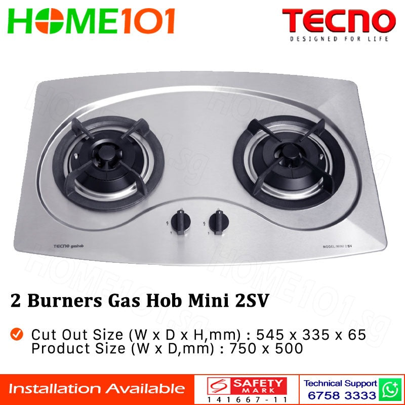 Tecno Stainless Steel Cooker Hob 2 Burners MINI 2SV - LPG / PUB - FREE INSTALLATION