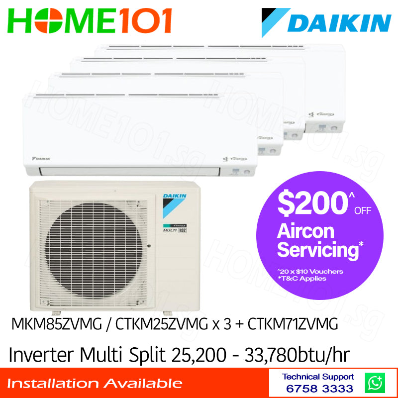 Daikin Inverter Multi-Split AirCon MKM85ZVMG/CTKM25ZVMG x 3 + CTKM71ZVMG - CLIMATE VOUCHER ELIGIBLE