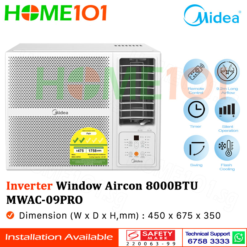 Midea Inverter Window AirCon with Remote 8000btu MWAC09PRO | MWAC-09PRO