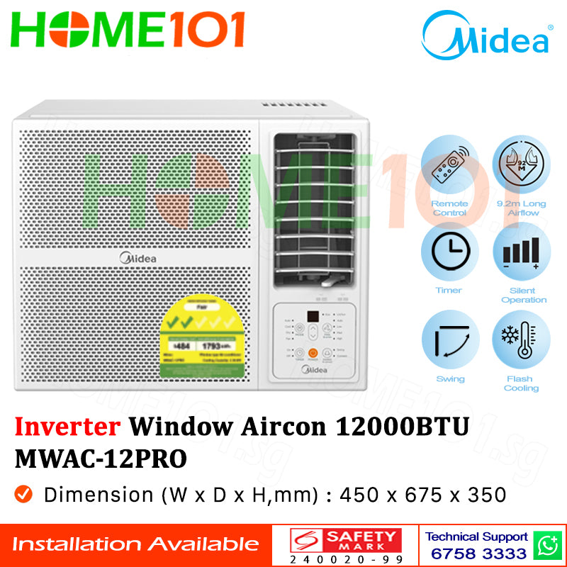 Midea Inverter Window AirCon with Remote 12000btu MWAC12PRO | MWAC-12PRO