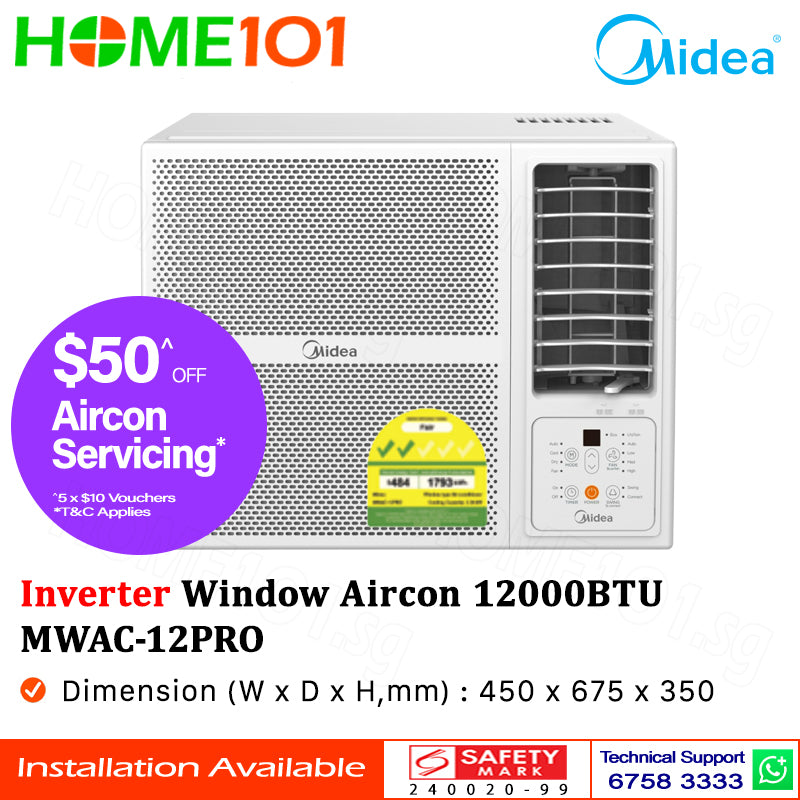 Midea Inverter Window AirCon with Remote 12000btu MWAC12PRO | MWAC-12PRO