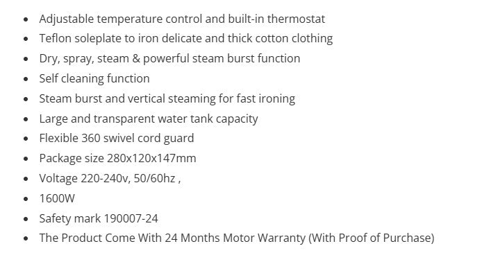 Powerpac Dry Iron with Spray 1200W PPIN1200