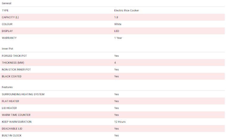 Toshiba Electric Rice Cooker 1.8L RC-18NMFEIS