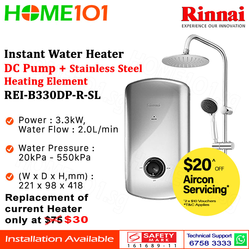 Rinnai Electric Instant Water Heater With DC Pump and Rain Shower Crystal Series