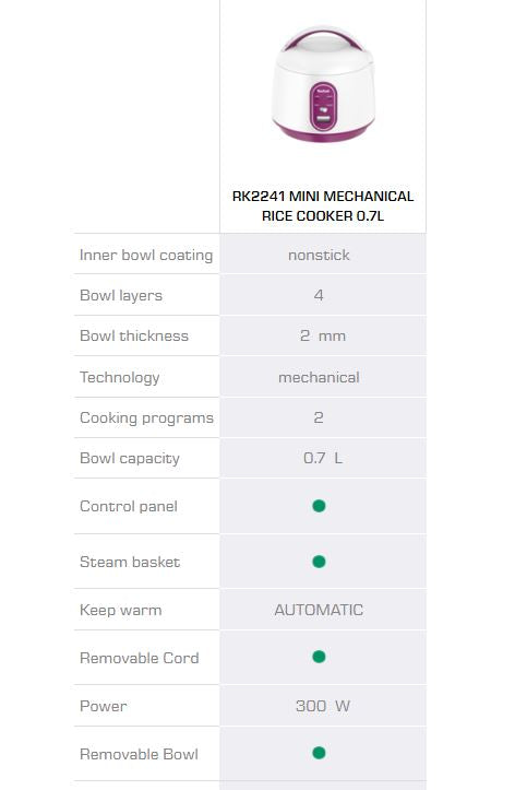 Tefal Mini Mechaniecal Rice Cooker 0.7L RK2241