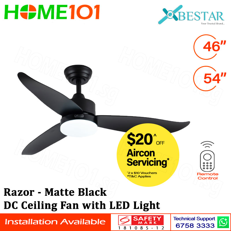 ($1 REPLACEMENT) Bestar DC Motor Ceiling Fan with Remote Control & Light 46"/54” Razor