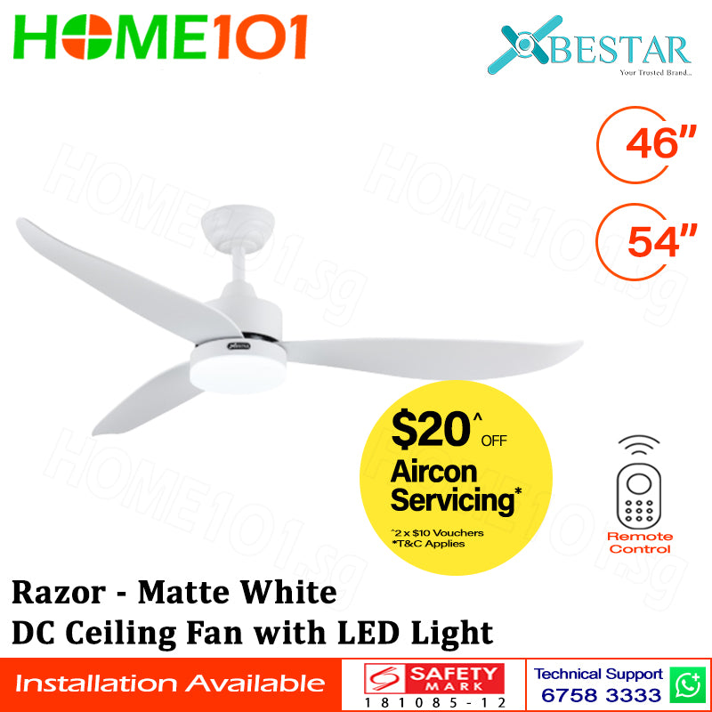 ($1 REPLACEMENT) Bestar DC Motor Ceiling Fan with Remote Control & Light 46"/54” Razor