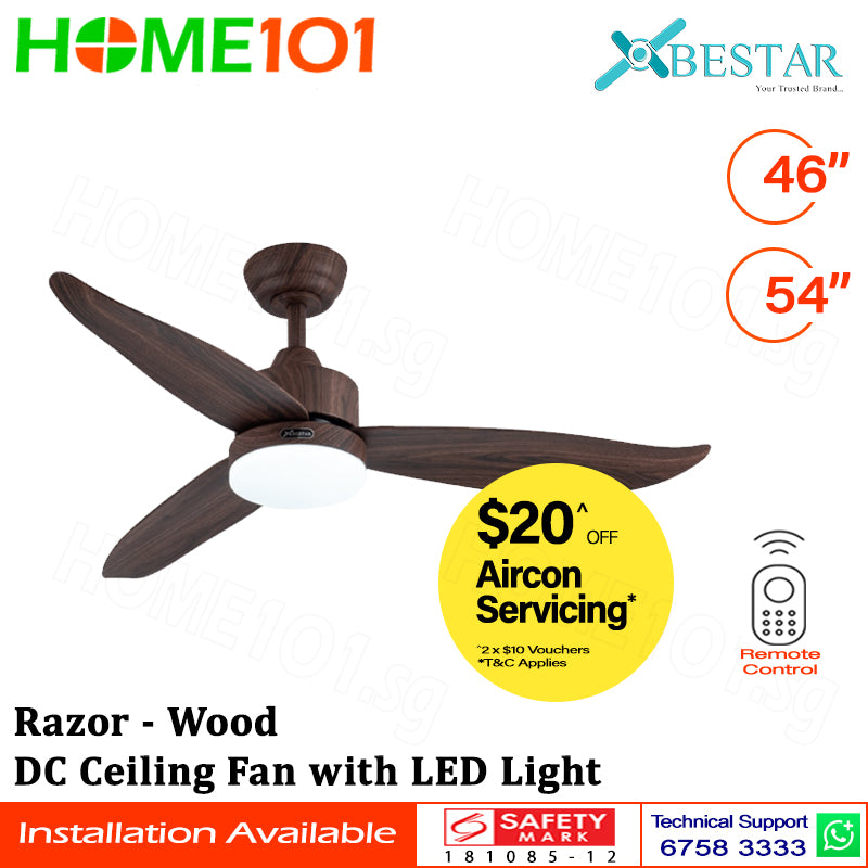 ($1 REPLACEMENT) Bestar DC Motor Ceiling Fan with Remote Control & Light 46"/54” Razor