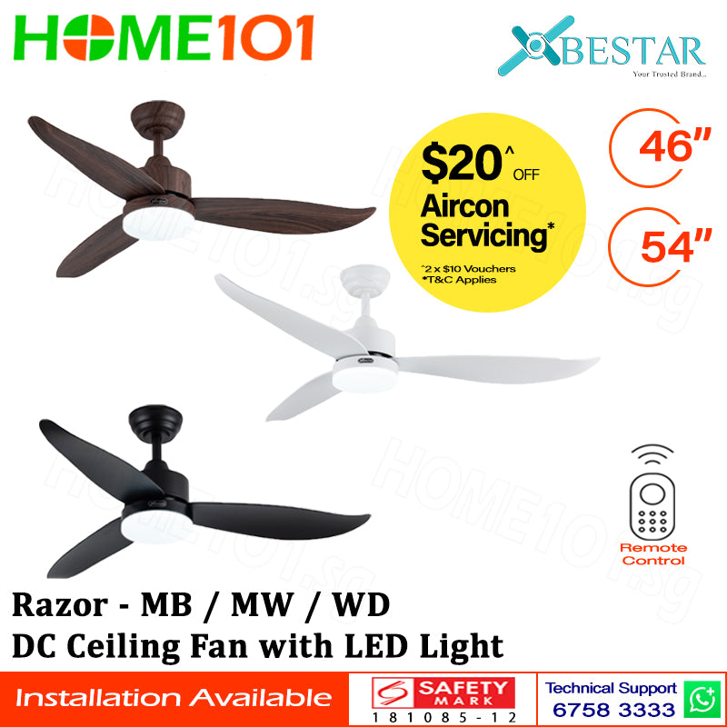 ($1 REPLACEMENT) Bestar DC Motor Ceiling Fan with Remote Control & Light 46"/54” Razor