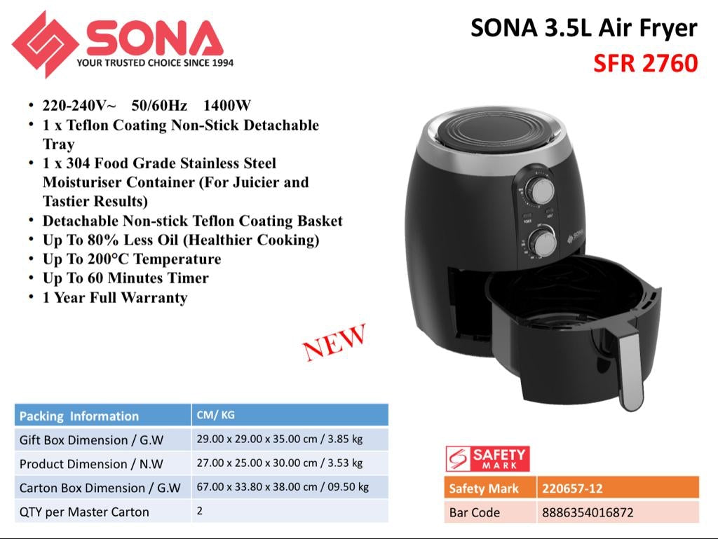Sona 3.5L Air Fryer SFR 2760