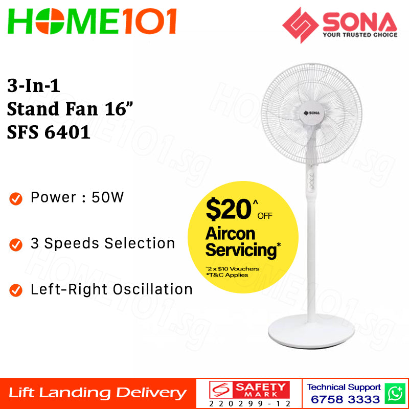 Sona 3-In-1 Stand Fan 16" SFS 6401
