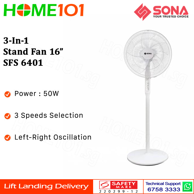 Sona 3-In-1 Stand Fan 16" SFS 6401