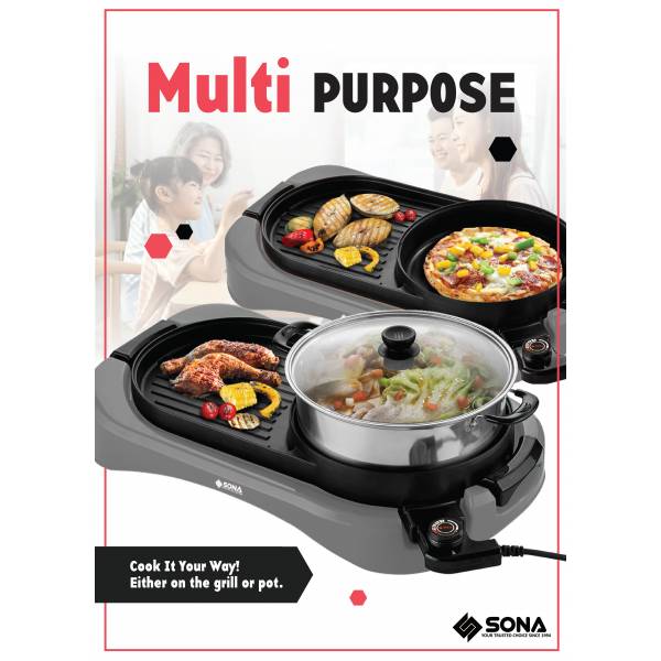 Sona Electric Steam Boat with BBQ Grill SHG 2752