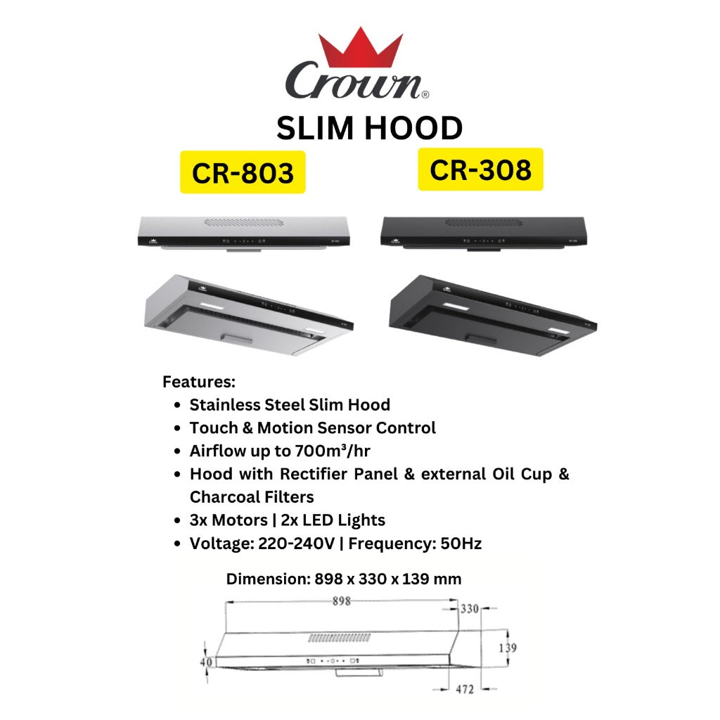 Crown Slimline Hood 90cm CR-308