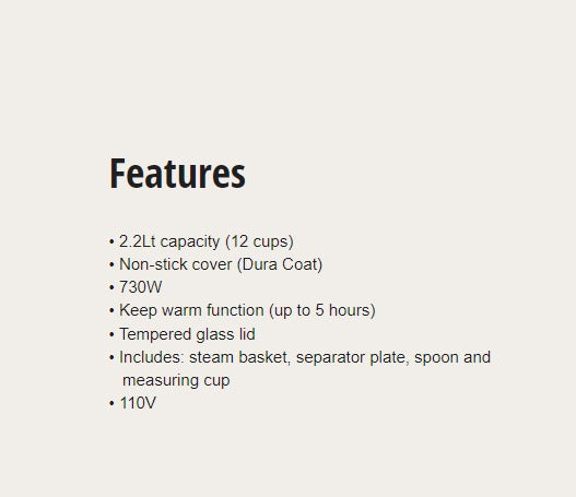 Panasonic Rice Cooker 2.2L SR-Y22