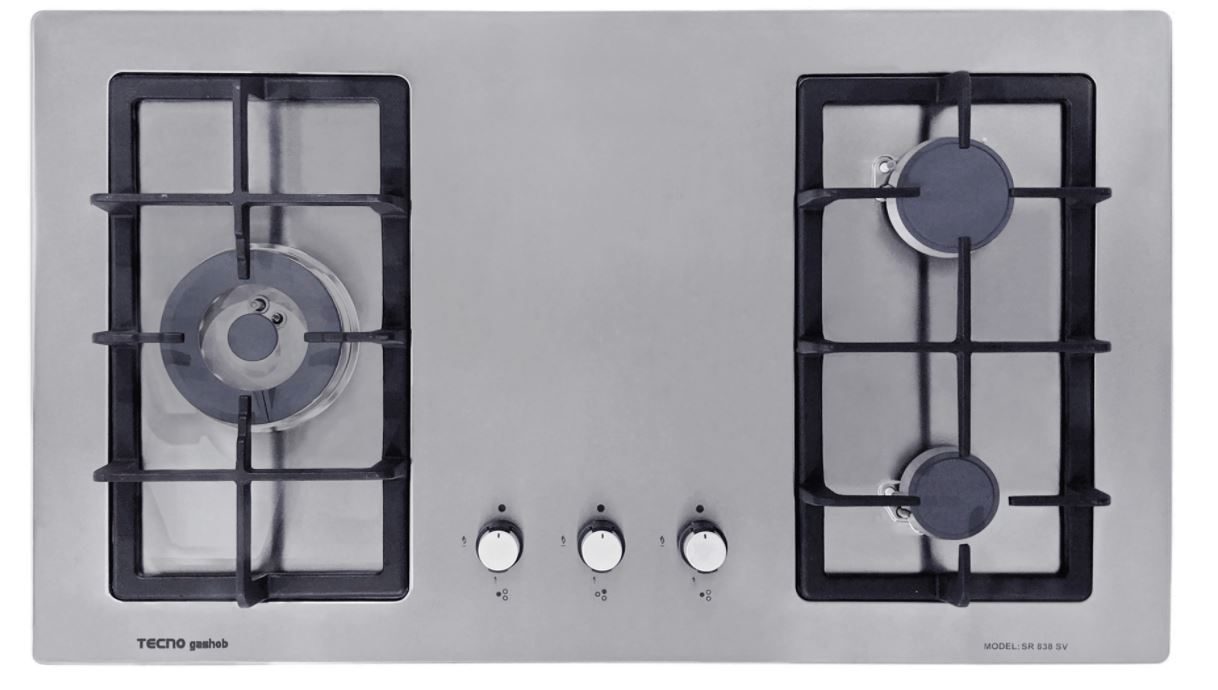 Tecno Stainless Steel Cooker Hob 3 Burners SR838SV - LPG / PUB - FREE INSTALLATION
