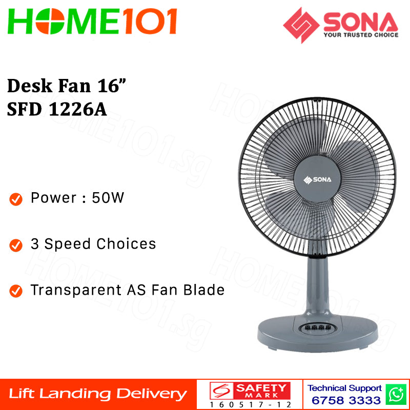 Sona 3 Blade Desk Fan 16 Inch SFD1126A | SFD 1226A
