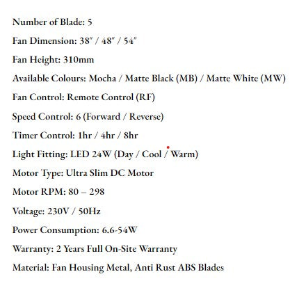 ($1 REPLACEMENT) Bestar DC Motor Ceiling Fan with Remote Control, Light & WiFi 38”/48”/58” Star-5