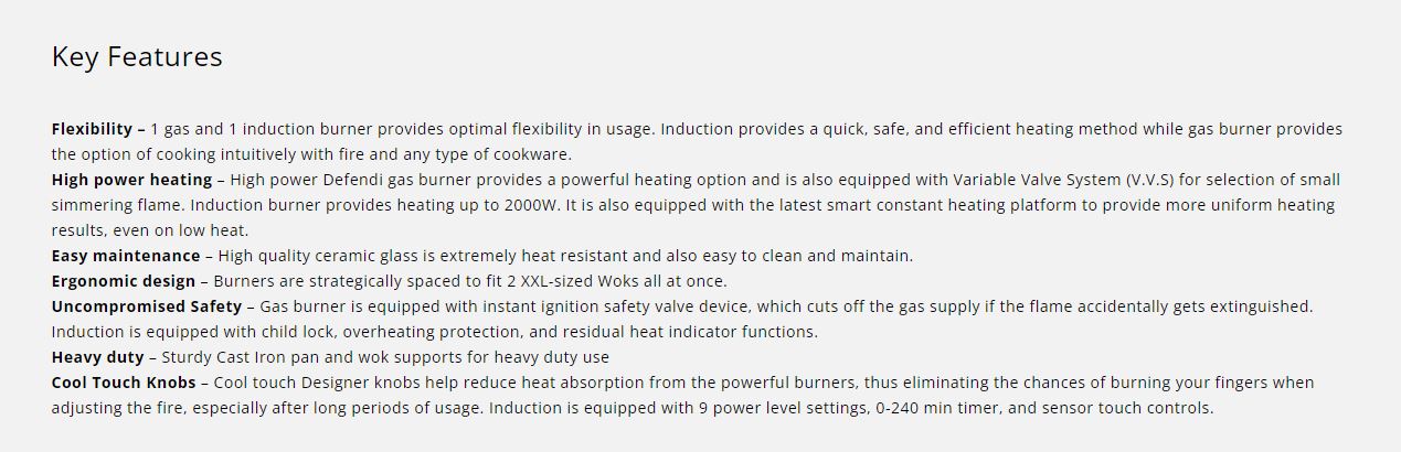 Tecno Gas Induction Hybrid Glass Hob 1 Burner and 1 Zone T-788GI - LPG / PUB - FREE INSTALLATION