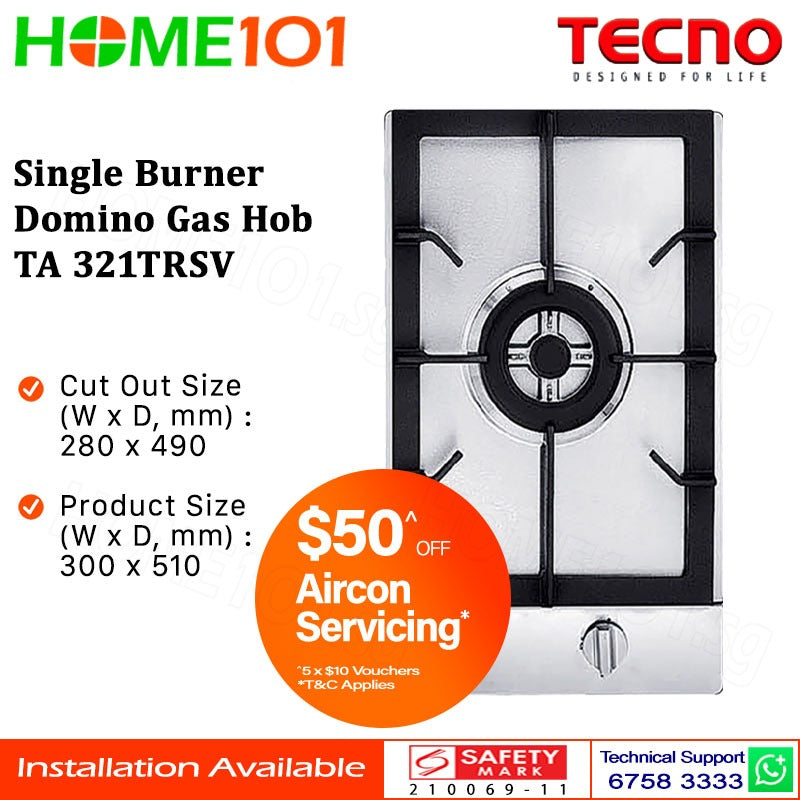 Tecno Stainless Steel Domino Cooker Hob 1 Burner TA 321TRSV - LPG / PUB - FREE INSTALLATION