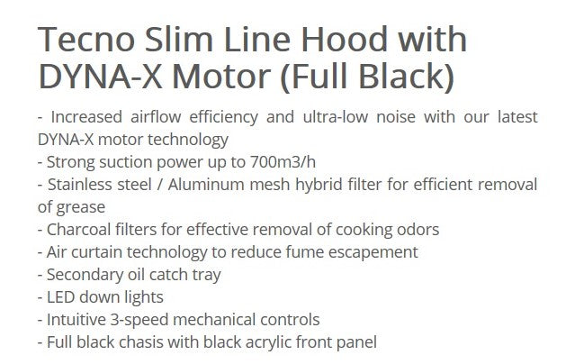 Tecno Slimline Hood with Dyna-X Motor 90cm TCH 929DP - Stainless Steel