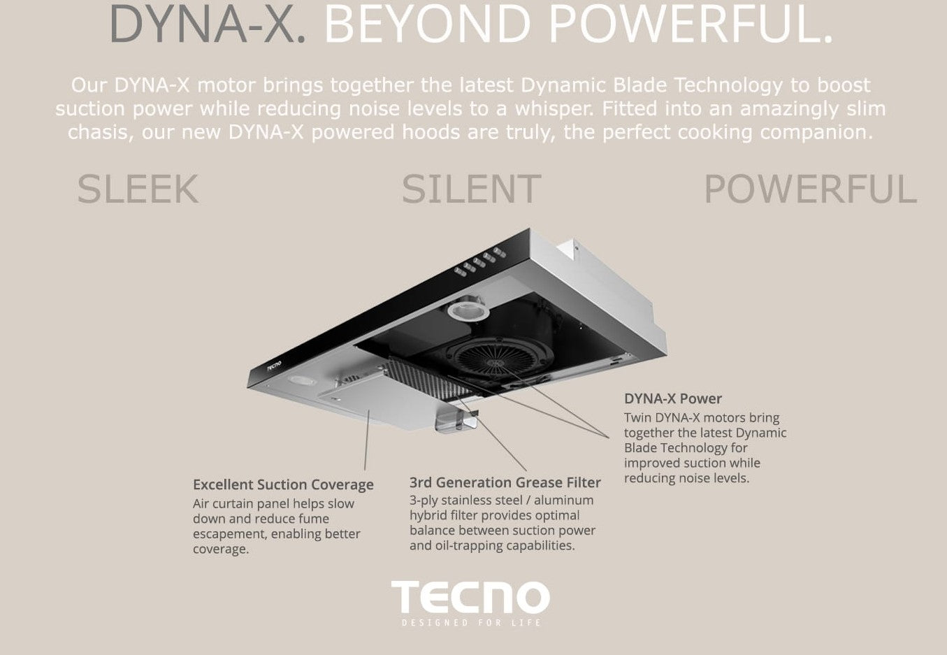 Tecno Slimline Hood with Dyna-X Motor 90cm TCH 929DP - Stainless Steel