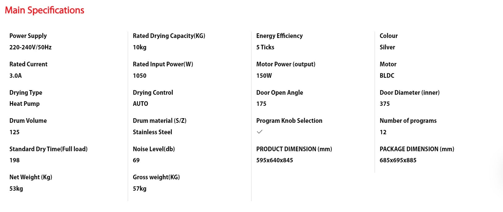 Toshiba Heat Pump Dryer 10KG TD-BK110GHS